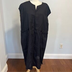 El Corte‎ Ingles Womens Pockets Linen Cinch Waist Black Dress Size M